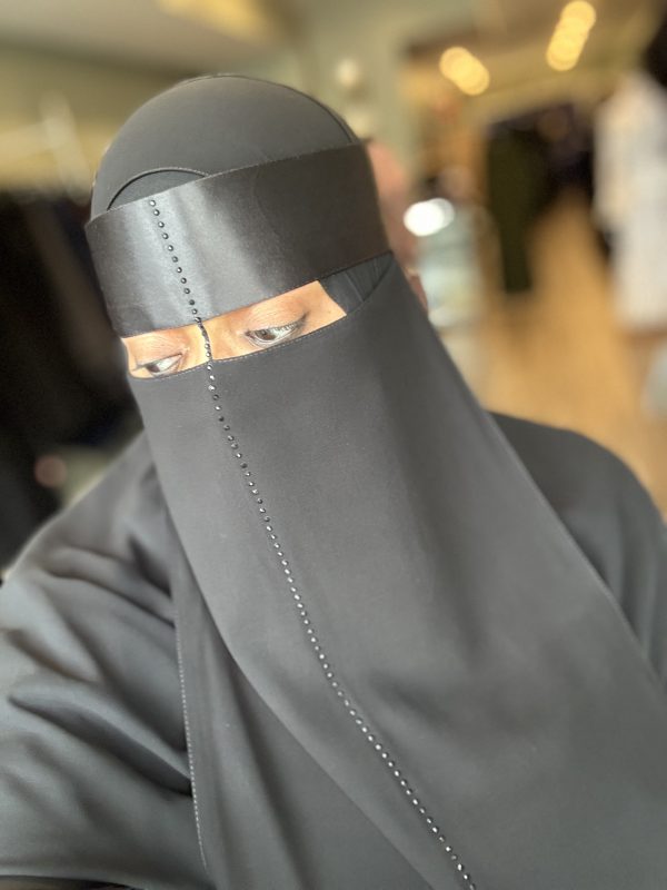 Satin- Stoned String & Face (Black) Line Niqab - Image 2