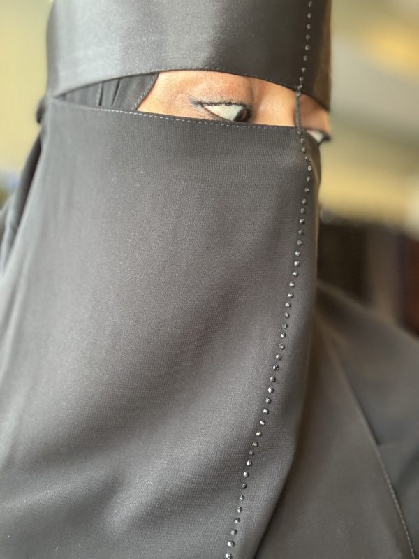 Satin- Stoned String & Face (Black) Line Niqab - Image 3