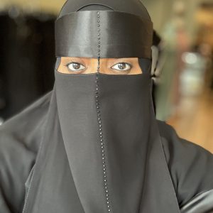 Satin- Stoned String & Face (Black) Line Niqab