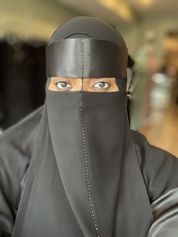 Satin- Stoned String & Face (Black) Line Niqab