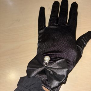 Short Black Satin Gloves w/ Pearl Bow